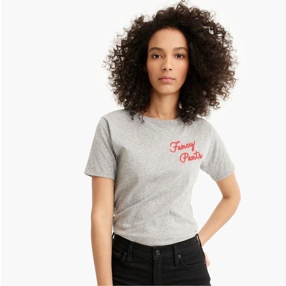 J. Crew Grey Fancy Pants Embroidered Tshirt Sz S - Picture 2 of 7